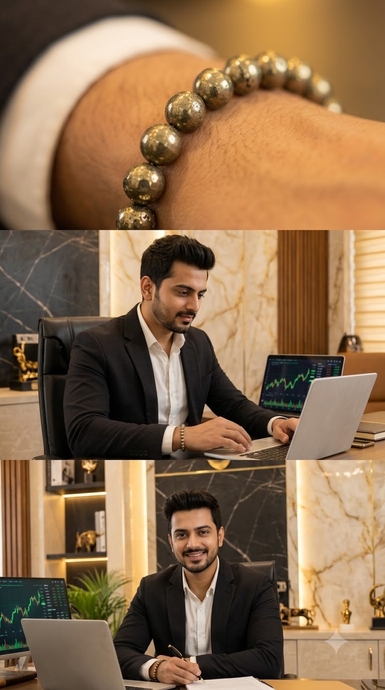 Male actor Wearing Natural Pyrite Crystal Bracelet