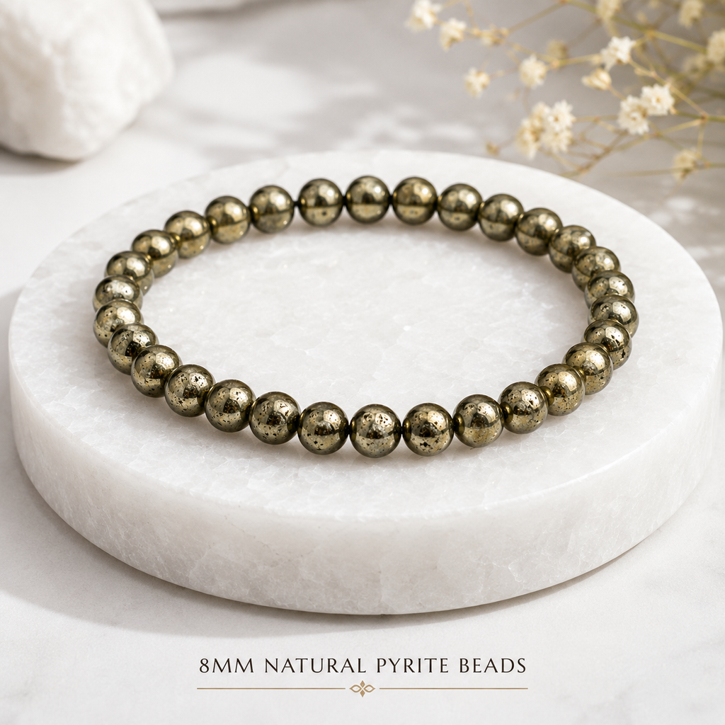 Natural Pyrite Crystal Bracelet with 8mm Beads by Divyaura