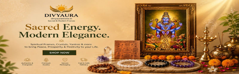 Swarna Akarshana Bhairava Frame with Yantra, Crystals and Spiritual Bracelets | Divyaura