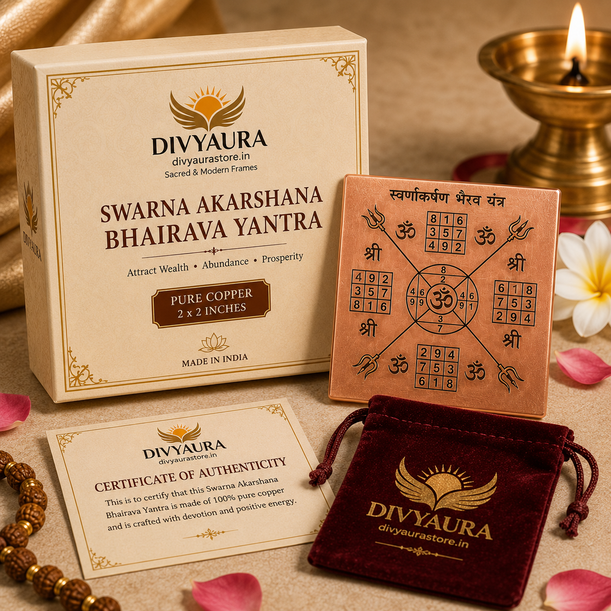 Swarna Akarshana Bhairava Yantra – 2x2 Inch Pure Copper Yantra for Wealth, Prosperity & Vastu