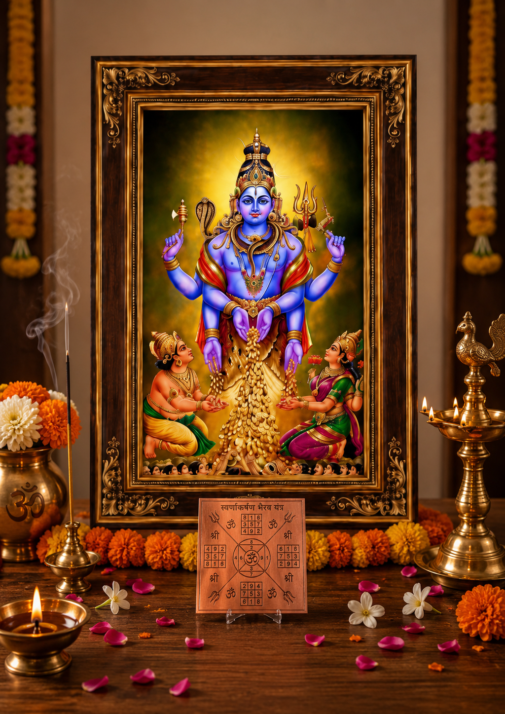 Swarna Akarshana Bhairava Photo Frame with 2×2 Inch Pure Copper Yantra | Premium Vastu Combo