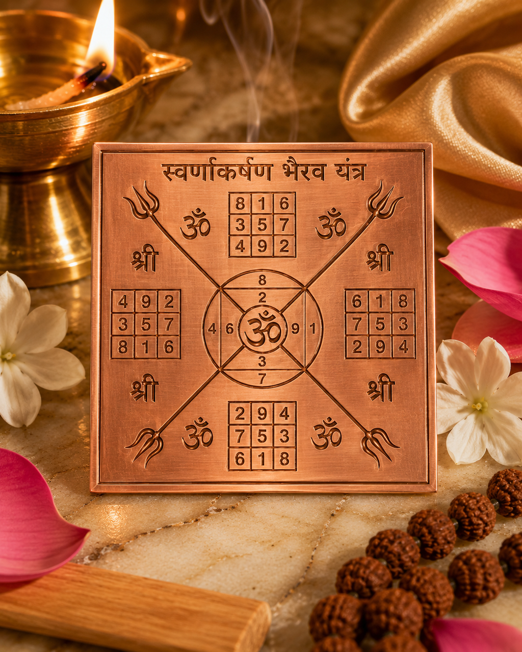 Swarna Akarshana Bhairava Yantra – 2x2 Inch Pure Copper Yantra for Wealth, Prosperity & Vastu