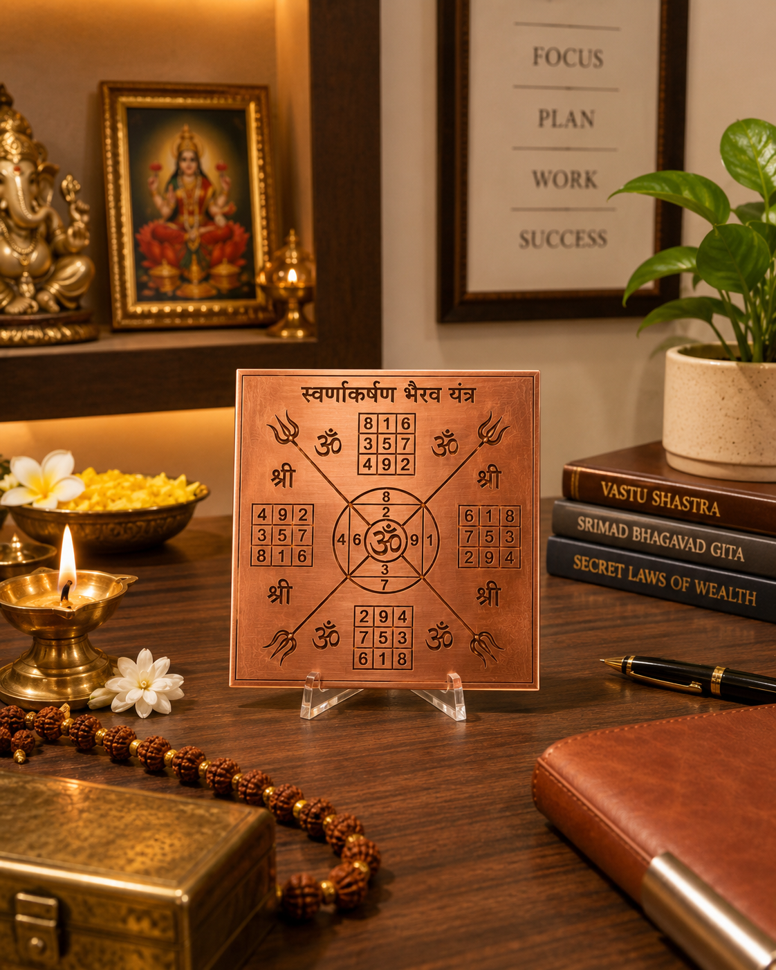 Swarna Akarshana Bhairava Photo Frame with 2×2 Inch Pure Copper Yantra | Premium Vastu Combo