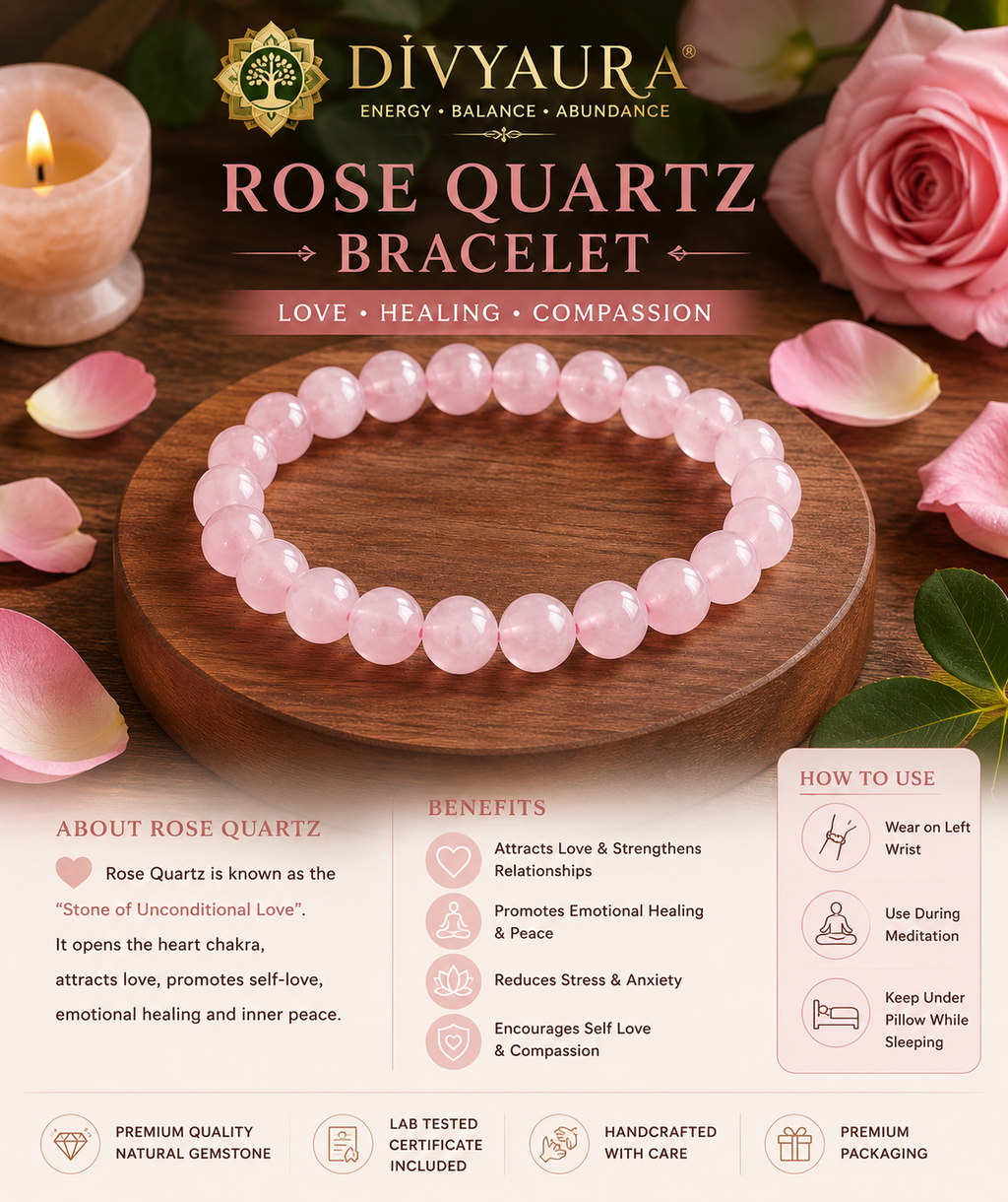 Rose Quartz Bracelet | Natural Gemstone Bracelet for Love, Peace & Emotional Healing